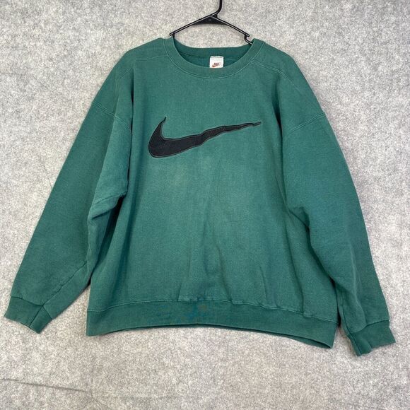 VTG 90s Nike Green Swoosh Big Logo Crewneck Sweatshirt Made in USA XL - Picture 1 of 8